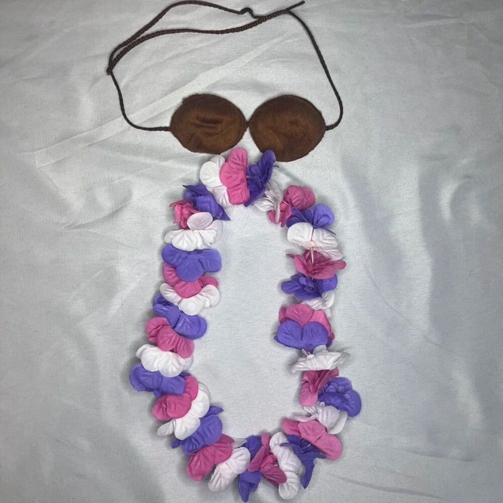 Build-A-Bear Coconut Bikini Top & Flower Lei – Hawaiian Costume Set